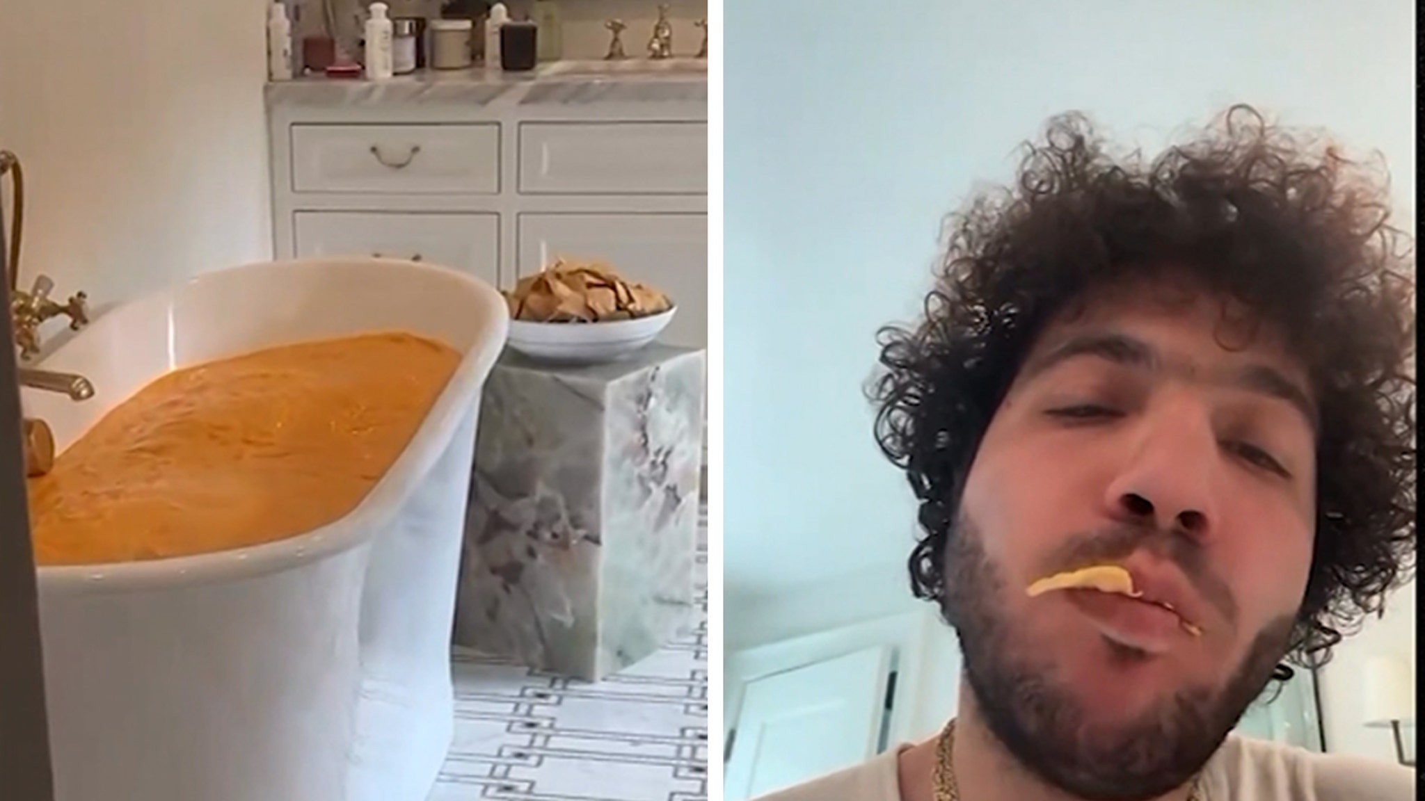 Benny Blanco fills the tub with cheese for Selena Gomez Valentine's Day Gift