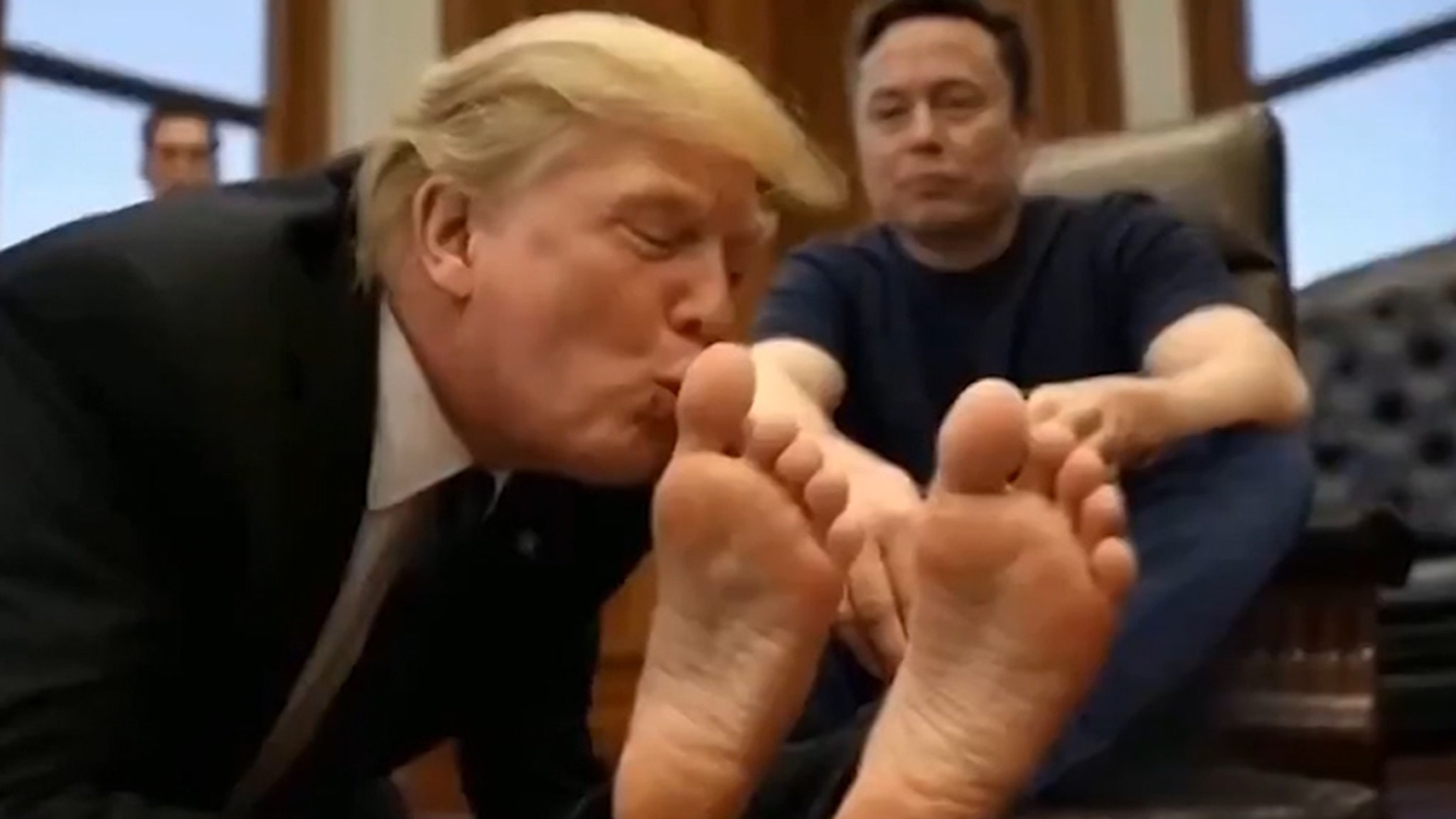 Donald Trump sucks Elon Musk's toes in AI video in DC corridors