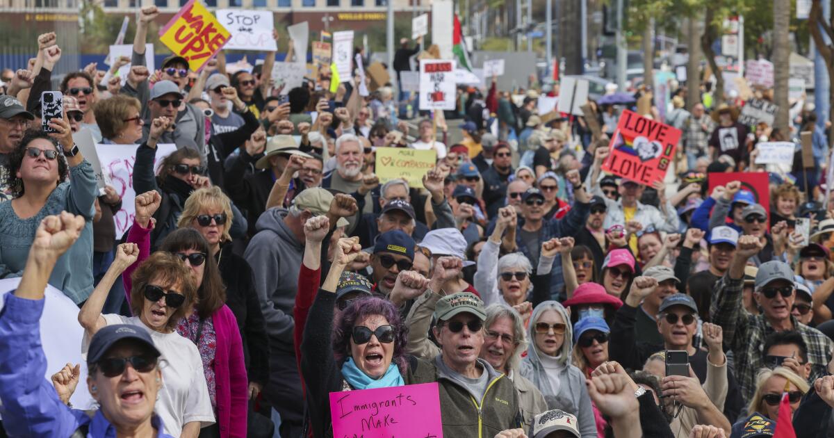 Hundreds gather in Long Beach to protest Trump and musk