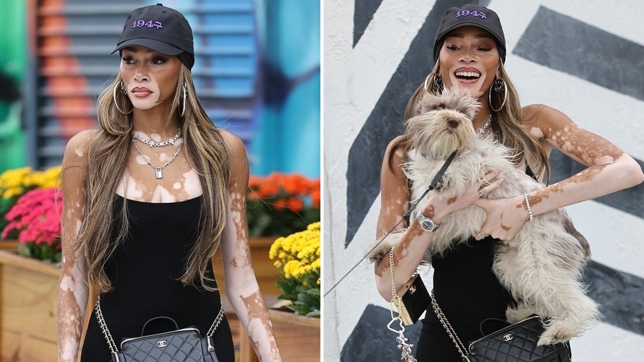 Winnie Harlow looks hot on the streets of Miami with a pet dog