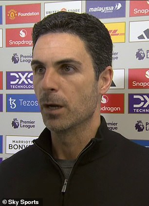 Mikel Arteta leaves Sky Post-Match's sports interview after the questions about Arsenal's failure to sign a striker and the race for the title as 1-1 tie in Man United leaves Gunners 15 points to drift