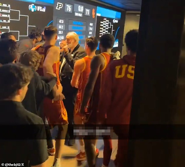 The shocking players of the USC and Purdue basketball fans have a heated confrontation in the Big Ten tournament