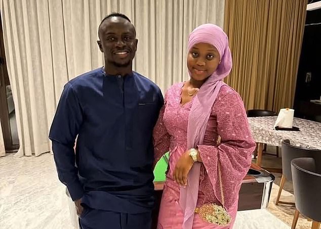 The former Liverpool Sadio Mane star, 32, and her teenage wife celebrate her baby's baptism, eight months after she left school after her wedding