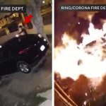 Fire -suspect suspects herself on fire while trying to chase the car into the air on video