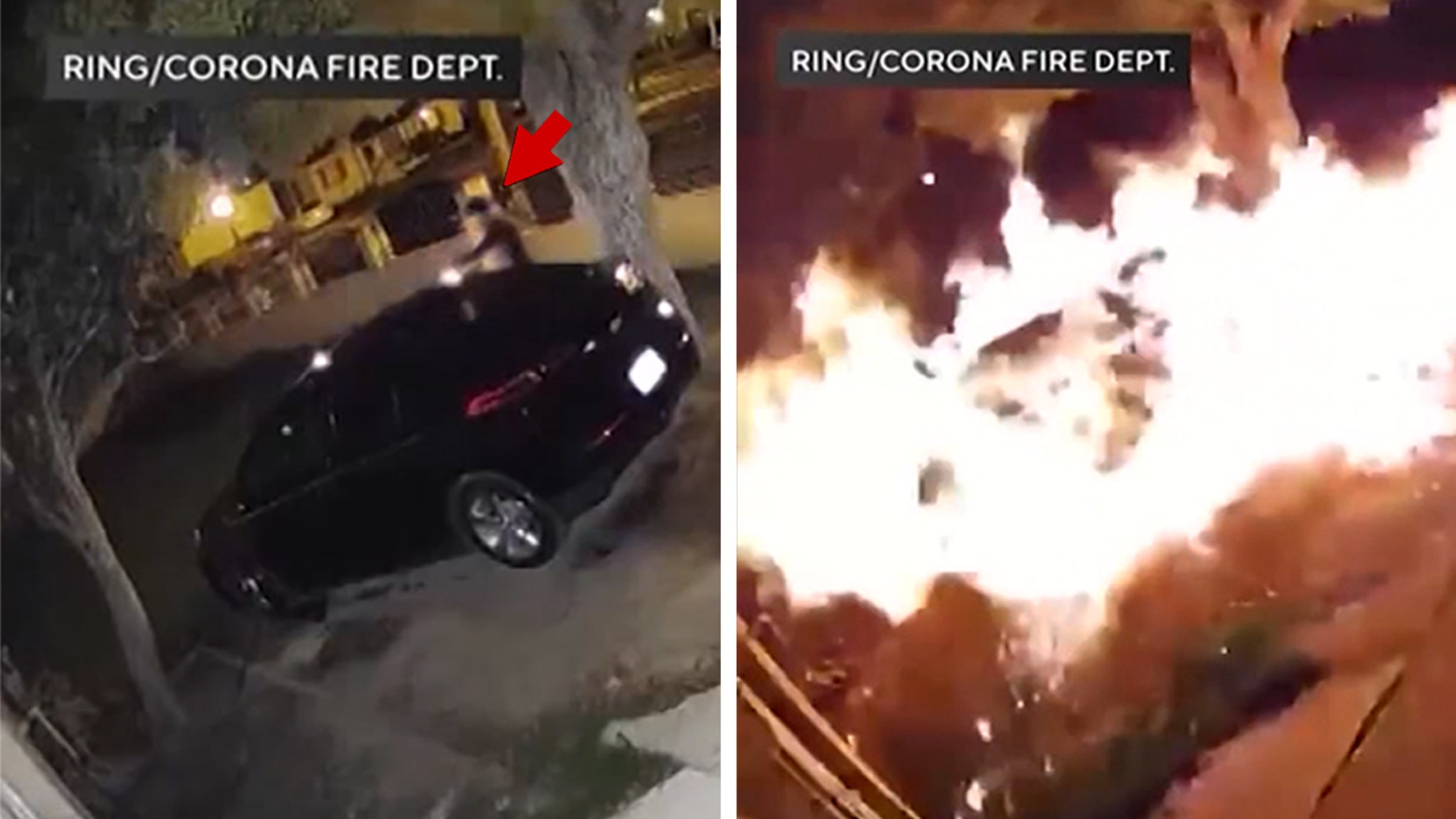 Fire -suspect suspects herself on fire while trying to chase the car into the air on video