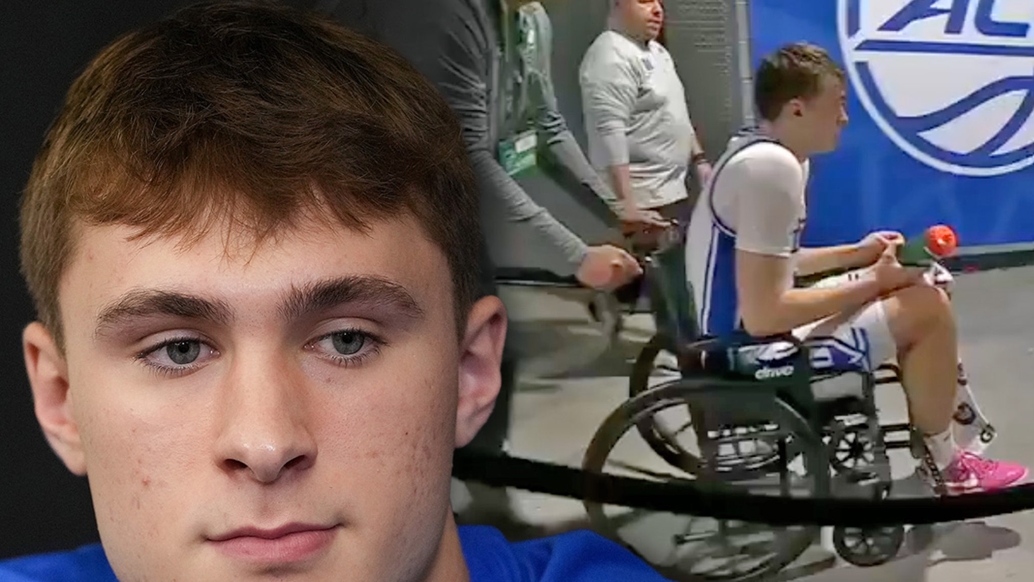 Duke Star Cooper Flag injures ankle and leaves the game in a wheelchair user