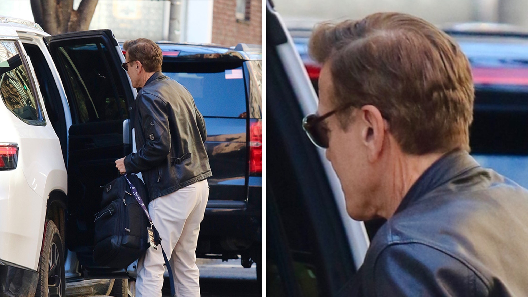 George Clooney with a new hair color in front of the Broadway debut